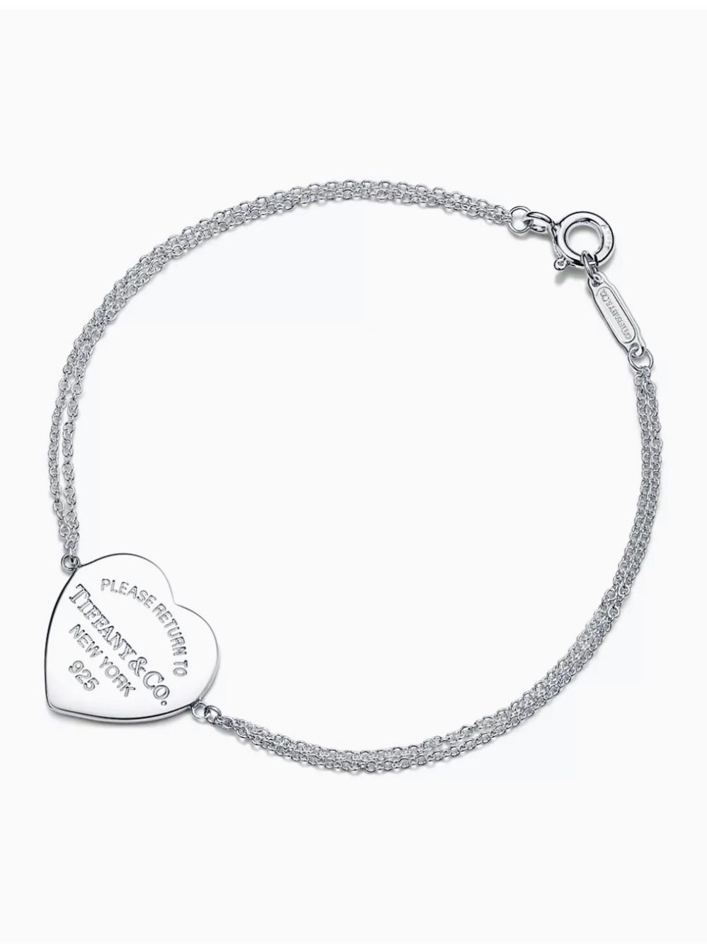 Tiffany & Co. Sterling Silver Heart Tag Double-Chain Bracelet - Silver